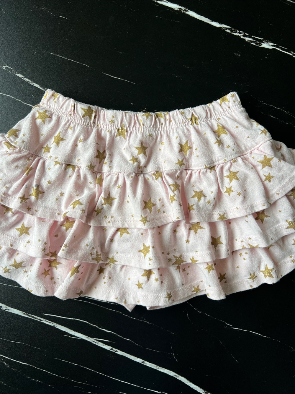 Girls Pink Ruffle Skirt with Gold Star Print